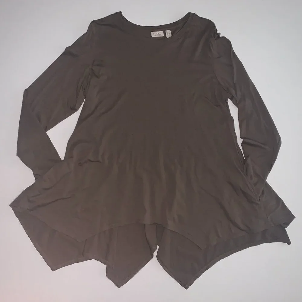 NWOT Logo Lori Goldstein Long Sleeve Dark Camo Green (Almost Brown) Shirt Sz Lg - Picture 3 of 13